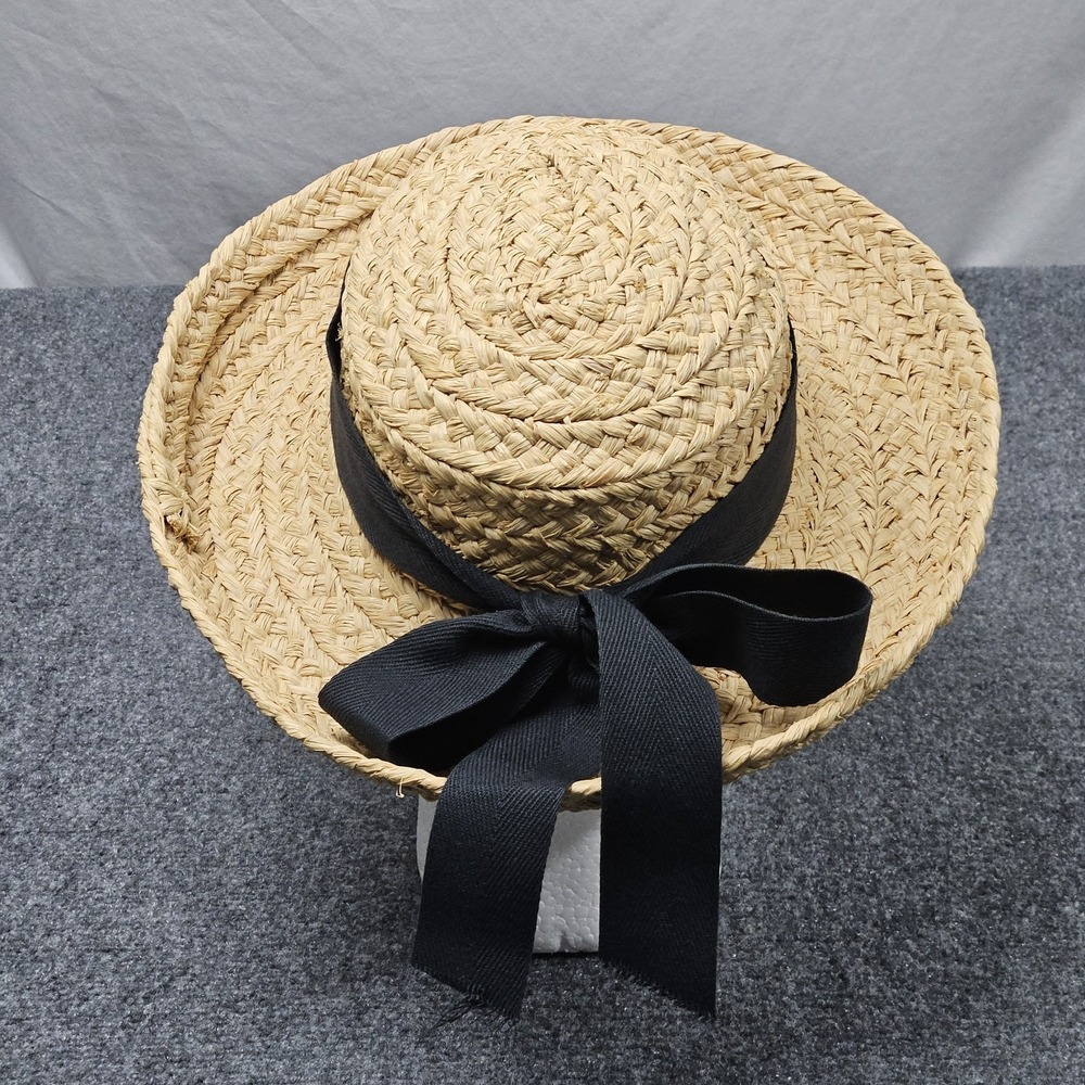 Helen Kaminski Straw Hat Tan Woven Raffia Wide Brim Classic Coastal Summer - Picture 3 of 7